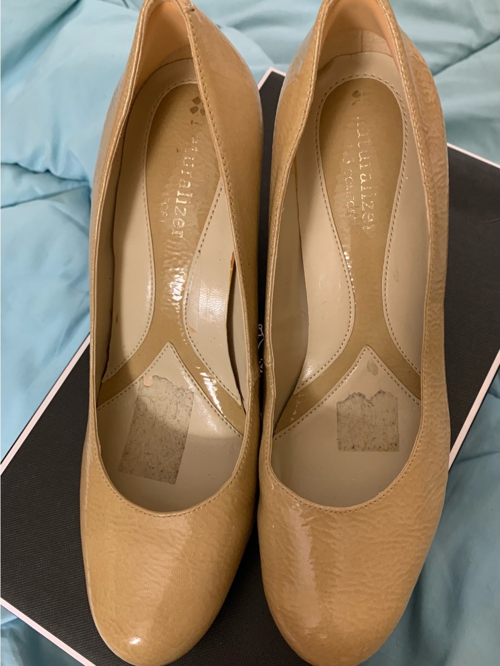 Naturalizer Patent Round-Toe Pumps in Beige